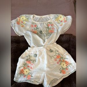 Floral Embroidered White set love stitch